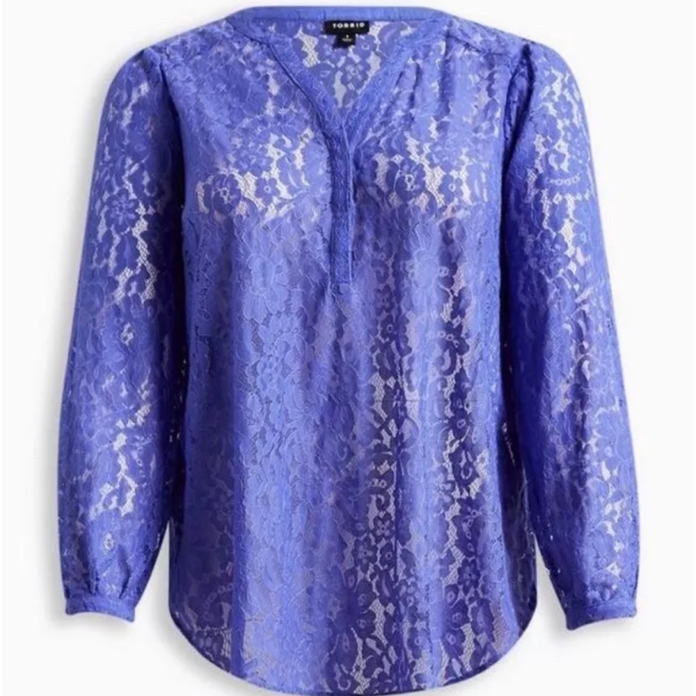 Torrid Sheer Lace Popover Blouse Romantic Mesh Long Sleeve 3X